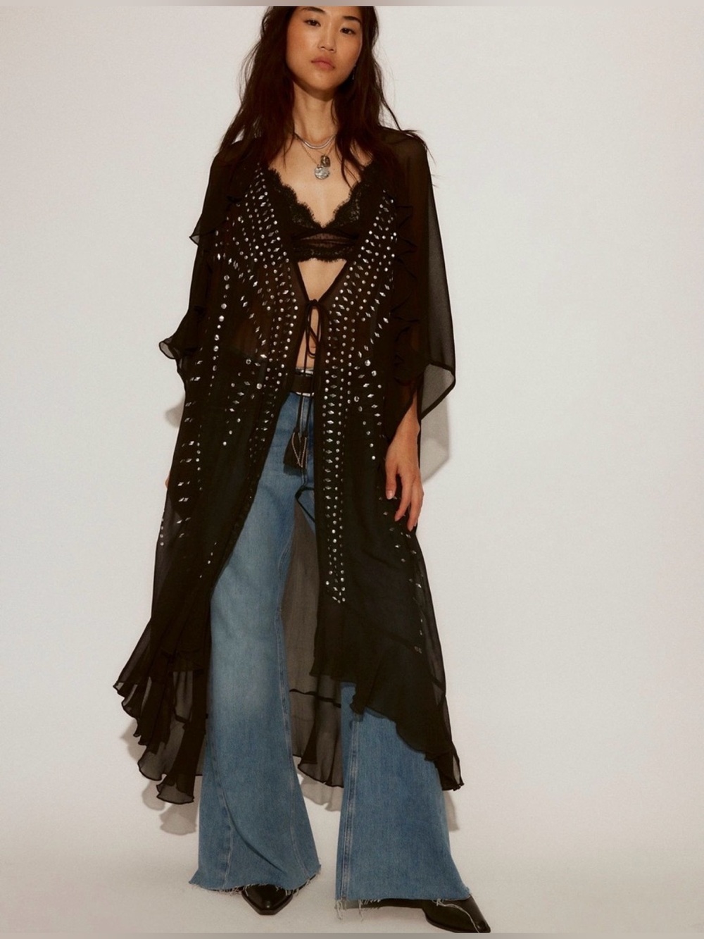 Free People NWOT So Billie Studded Duster | Black | One Size